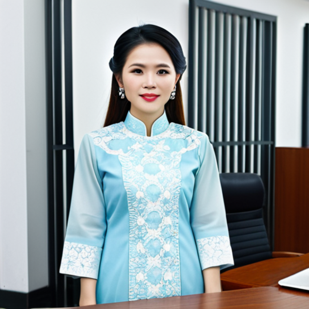 IoT 보안 프레임워크와 가상화 보안 - ** A professional businesswoman in Hanoi, Vietnam, wearing a traditional Ao Dai (long dress) in a mo...