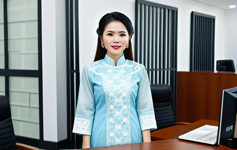 IoT 보안 프레임워크와 가상화 보안 - ** A professional businesswoman in Hanoi, Vietnam, wearing a traditional Ao Dai (long dress) in a mo...