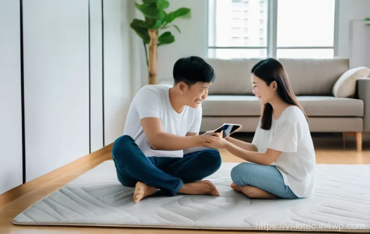 IoT 보안 프레임워크와 데이터 라이프사이클 - Image Prompt 1: Peaceful Smart Home with Subtle Digital Layers**