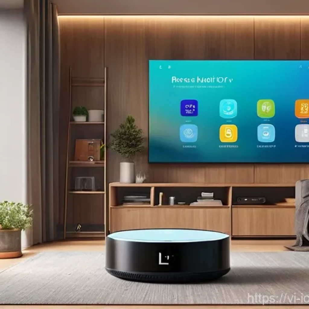 IoT 보안 프레임워크와 사이버 공격 - **Prompt:** A cozy, modern smart home living room with a family (a father, mother, and a teenager) c...
