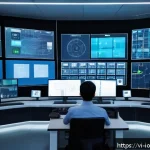 IoT 보안 프레임워크와 재난 복구 계획 - A modern Vietnamese smart factory control room featuring a diverse array of IoT devices such as secu...