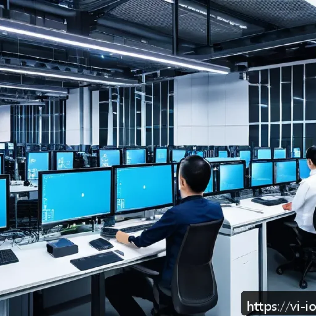 IoT 보안 프레임워크 구현 시 주의사항 - A detailed illustration of a modern Vietnamese smart factory environment with diverse IoT devices in...