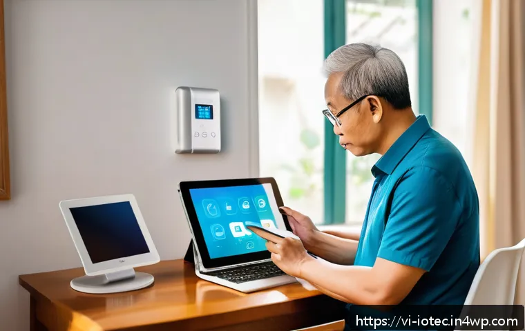 IoT 보안 프레임워크와 패치 관리 전략 - A modern Vietnamese family living room with various IoT devices such as smart cameras, smart lights,...