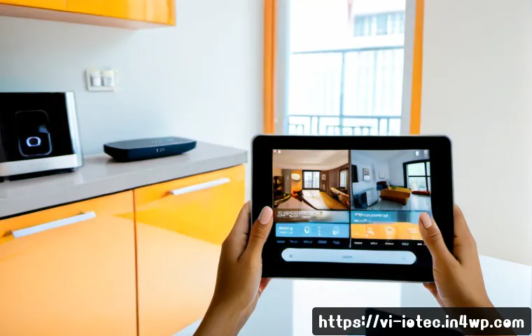 IoT 보안 프레임워크와 소프트웨어 업데이트 관리 - Photorealistic modern smart home security scene in a Vietnamese urban apartment, a middle-aged Vietn...